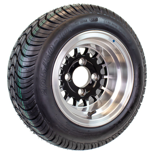 eCustomrim 205/50-10 Trailer Golf Cart ATV Tire On 10X7 Gloss Black Rim A5
