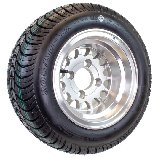eCustomrim 205/50-10 Trailer Golf Cart ATV Tire On 10X7 Gloss Silver Rim A6