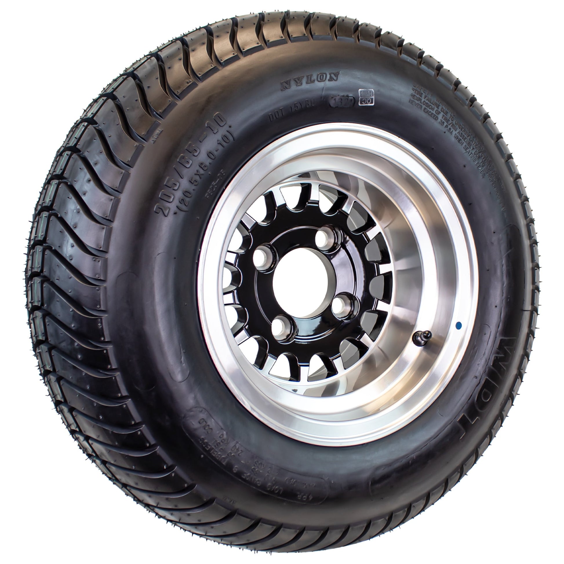 eCustomrim 205/65-10 Trailer Golf Cart ATV Tire On 10X7 Gloss Black Rim A7