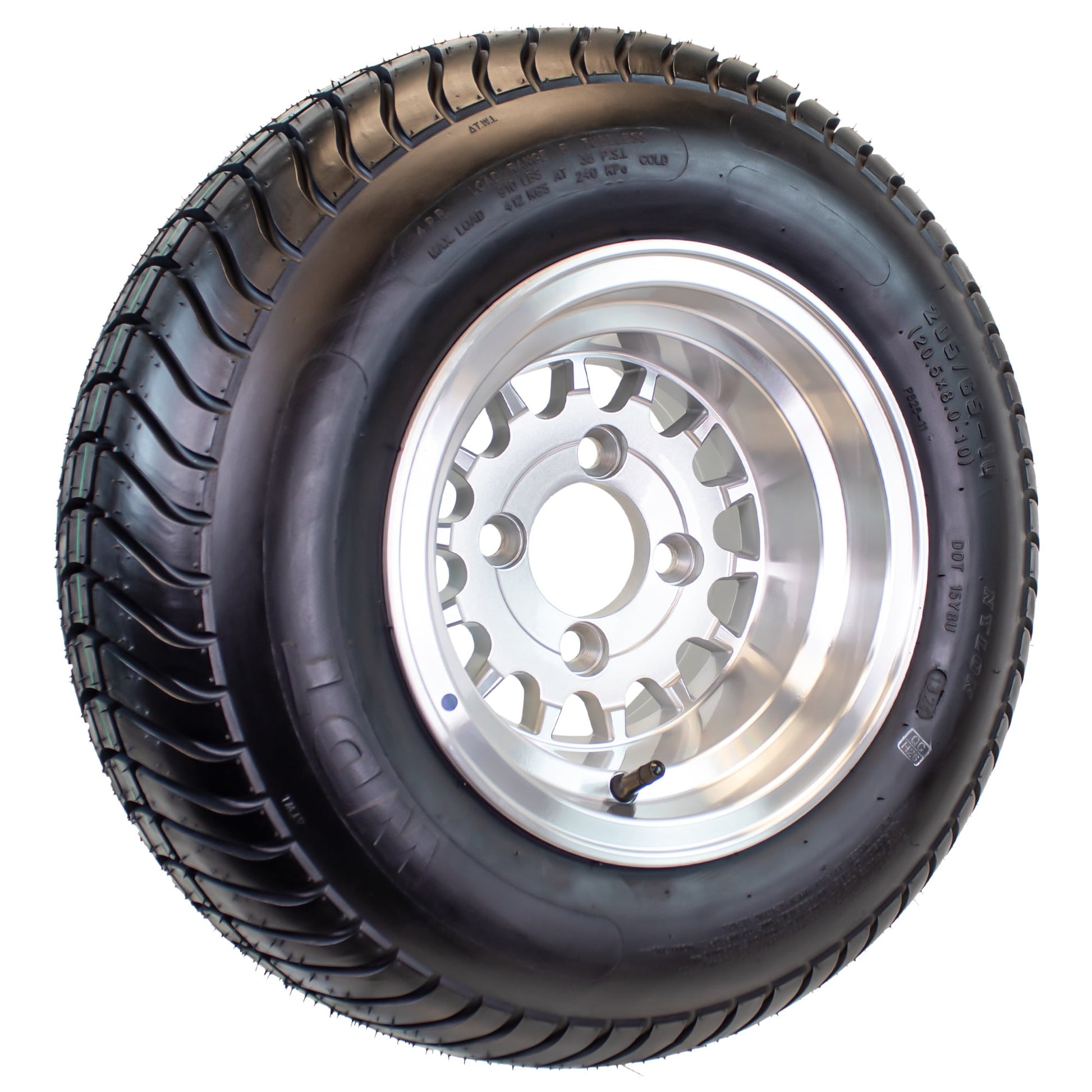 eCustomrim 205/65-10 Trailer Golf Cart ATV Tire On 10X7 Gloss Silver Rim A8