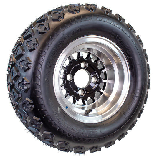 eCustomrim 20x10.00-10 Golf Cart ATV Tire On 10X7 Gloss Black Rim A4 All Terrain Mud Turf Knobby