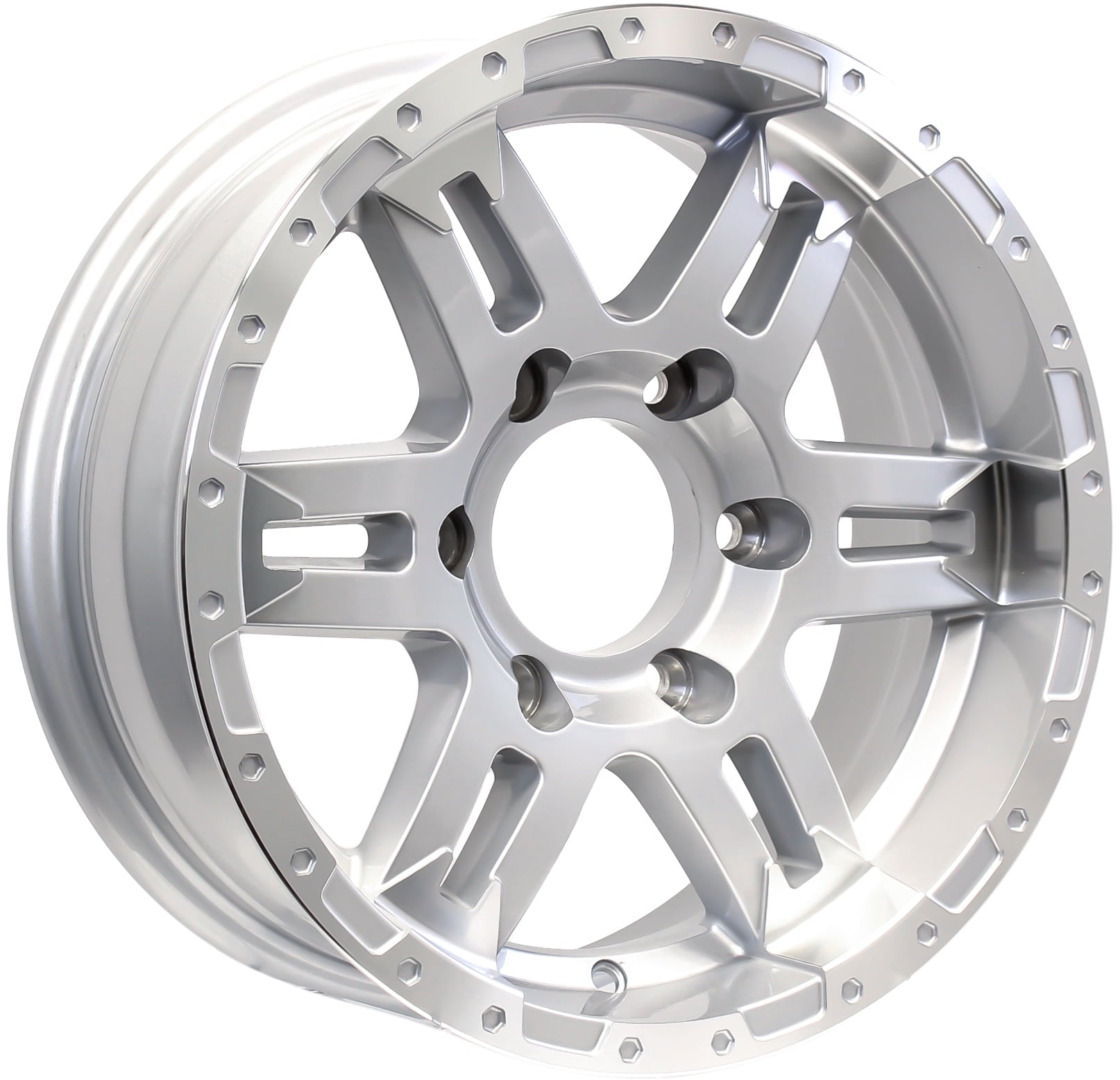eCustomrim Aluminum Trailer Wheel 15X6 15 X 6 6 Lug 5.5 Center Turismo Silver Rim