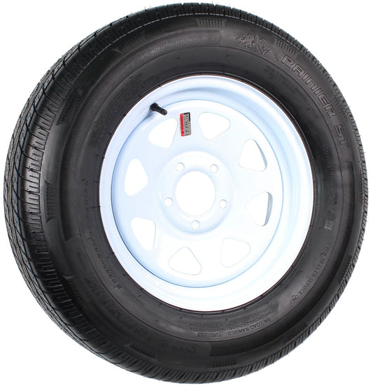 eCustomrim Radial Trailer Tire and Rim ST205/75R15 Load D 15x5 5-4.5 White Spoke Wheel