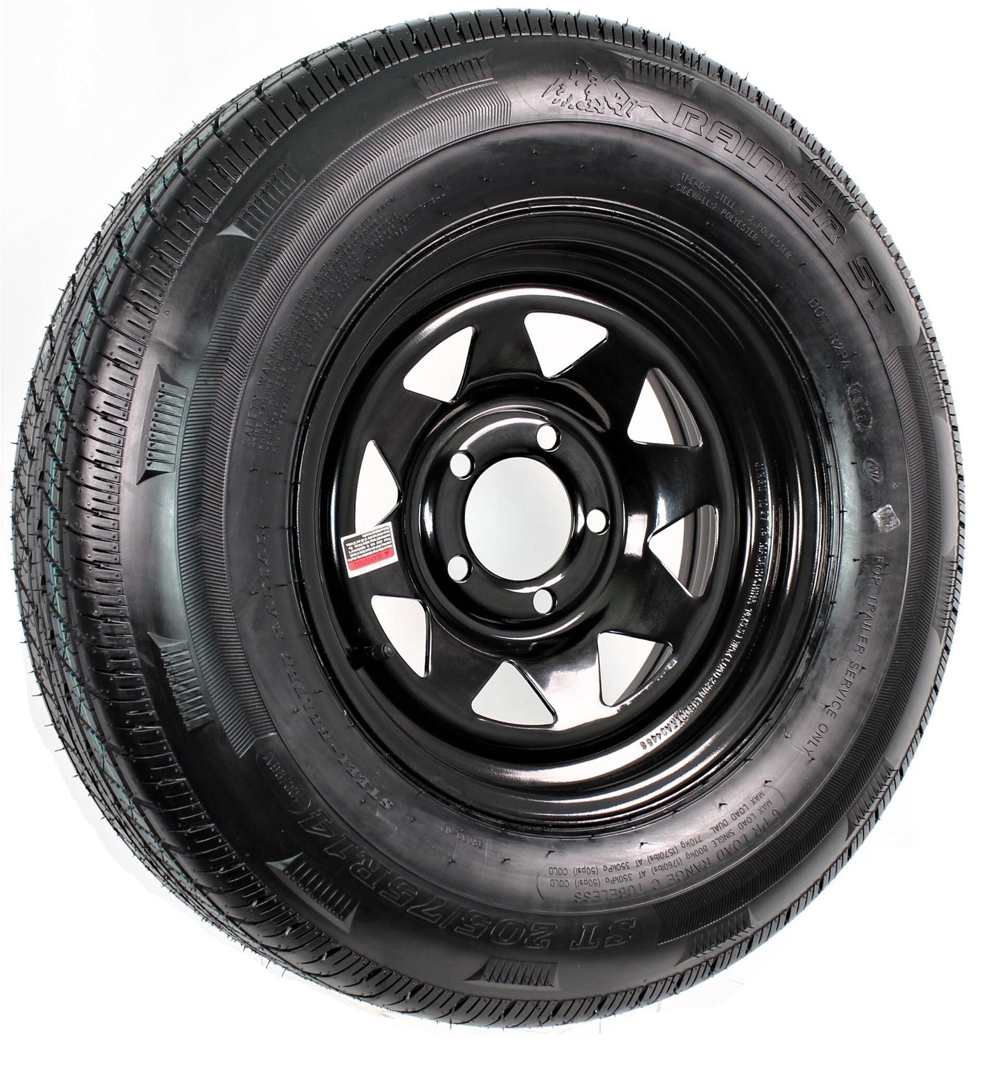 eCustomrim Mounted Radial Trailer Tire and Rim ST205/75R14 Load C 14x5.5 5-4.5 Black Wheel