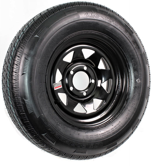 eCustomrim Mounted Radial Trailer Tire and Rim ST205/75R14 Load C 14x5.5 5-4.5 Black Wheel