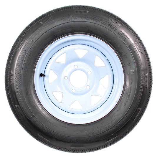 eCustomrim Radial Trailer Tire On Rim ST205/75R14 205/75-14 Load C 5 Lug White Spoke Wheel