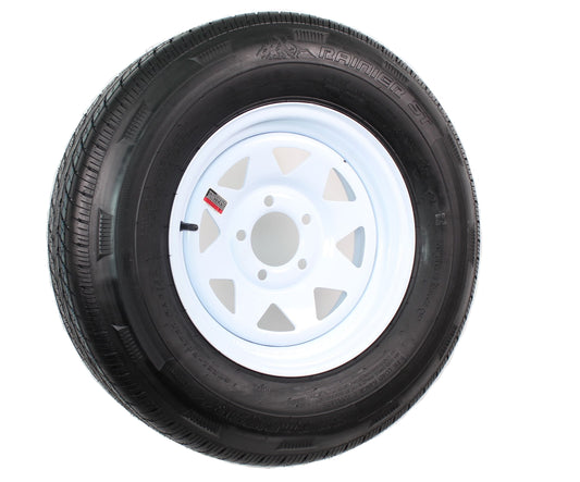 eCustomrim Radial Trailer Tire On Rim ST205/75R14 Load Range D 14" 5 Lug Spoke White Wheel