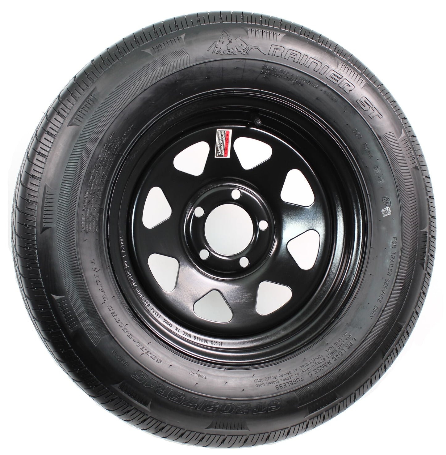 eCustomrim Radial Trailer Tire and Rim ST205/75R15 Load D 15x5 5-4.5 Black Spoke Wheel