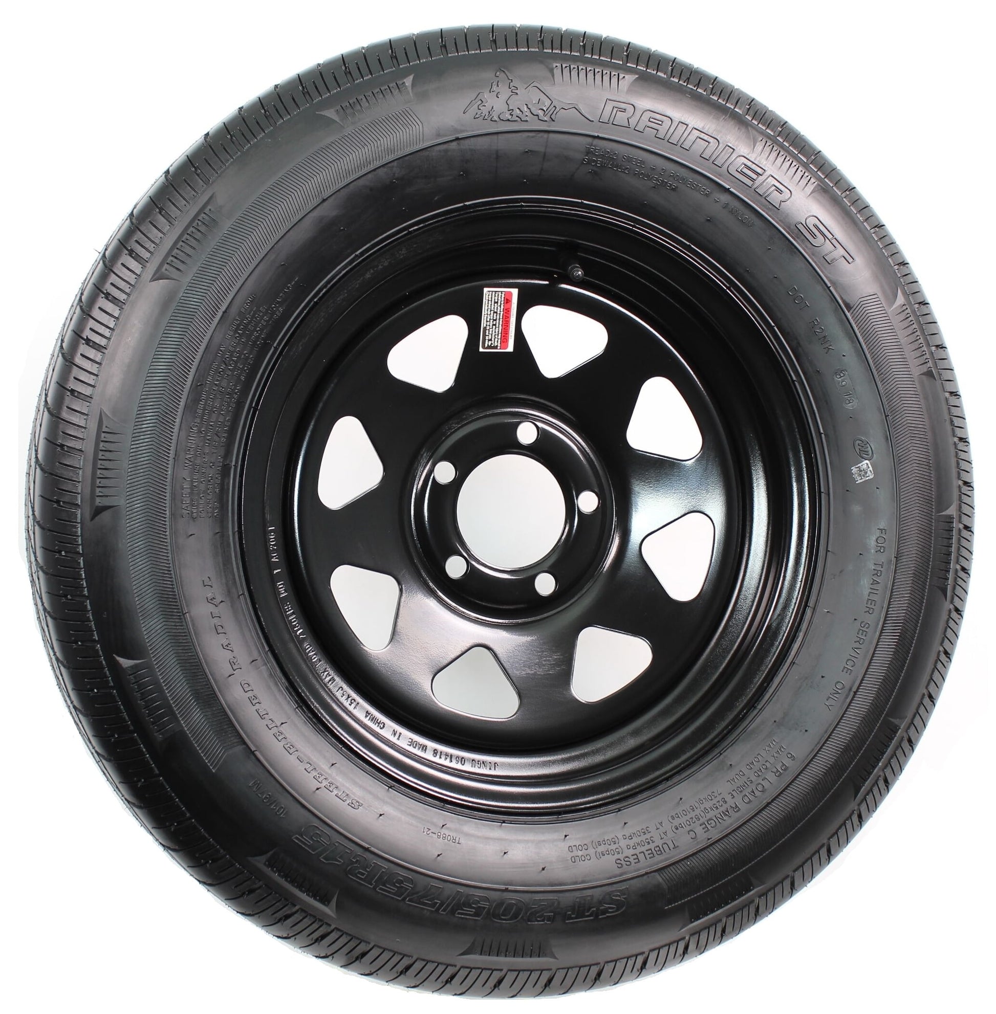 eCustomrim Radial Trailer Tire and Rim ST205/75R15 Load D 15x5 5-4.5 Black Spoke Wheel