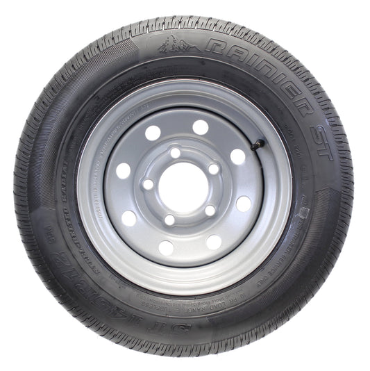 eCustomrim Trailer Tire On Rim ST145/R12 145/R12 Radial Load E 5 Lug Silver Modular Wheel
