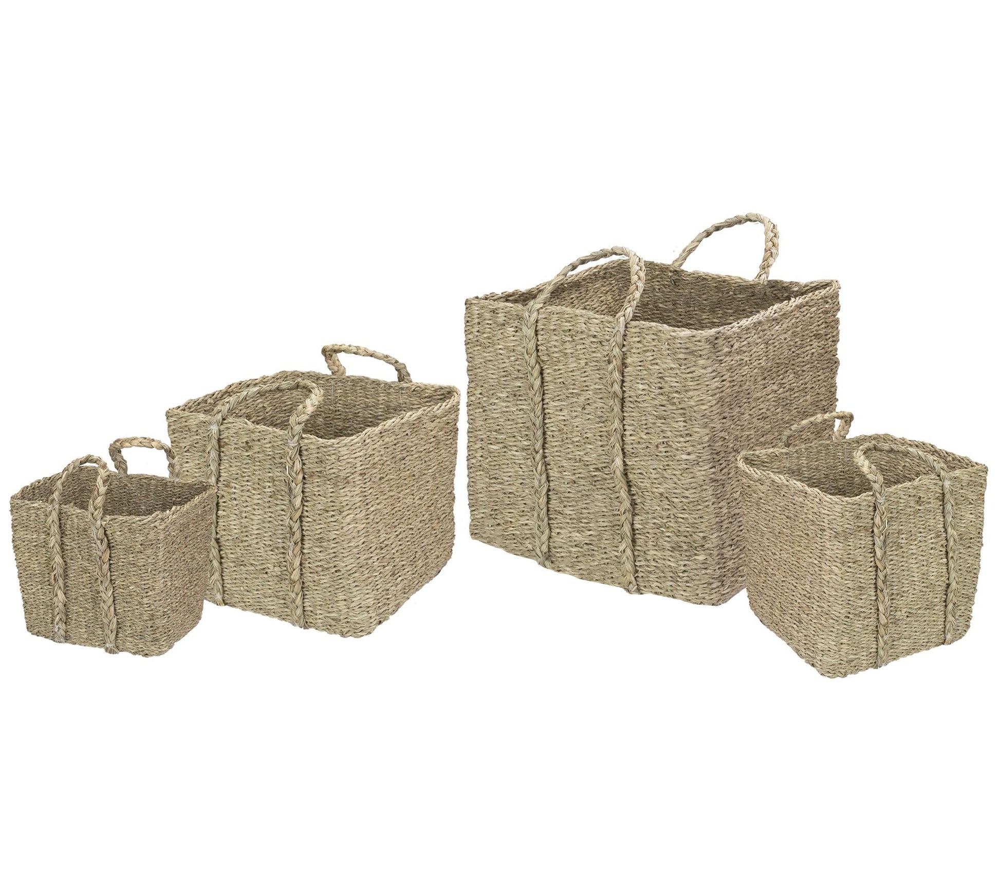 Northlight Set of 4 Beige Square Wicker Table & Floor Baskets