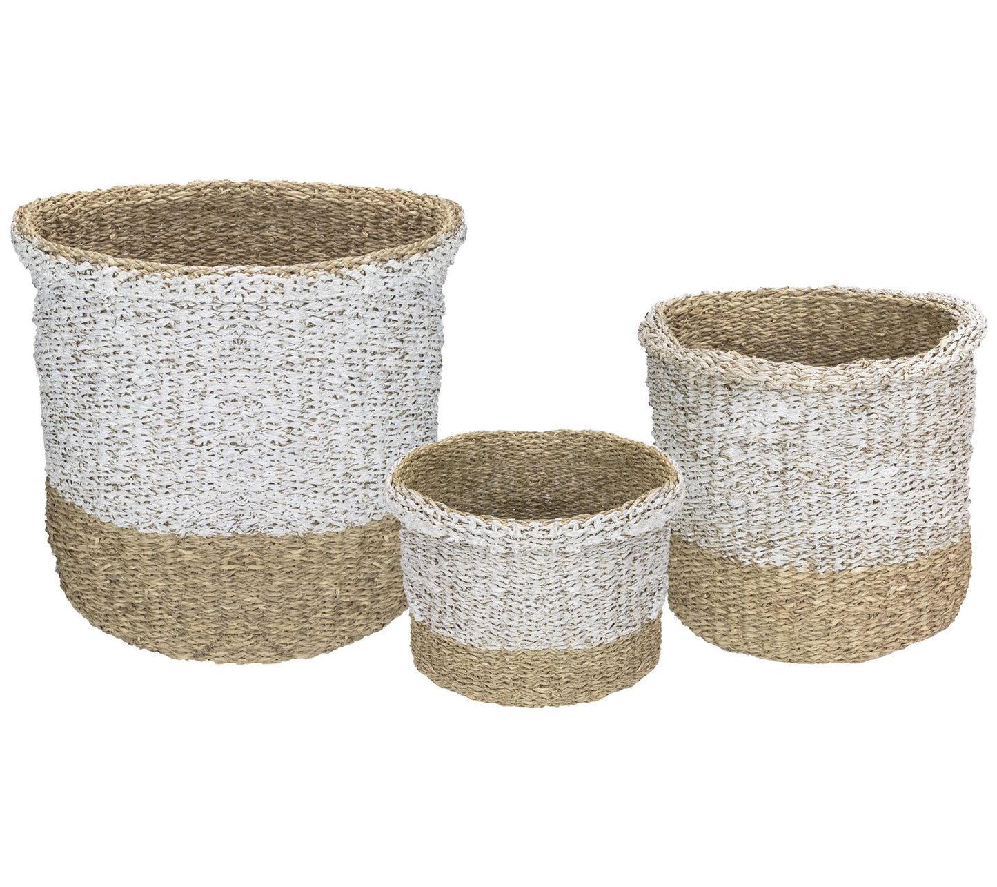 Northlight Set of 3 Beige & White Round Table & Floor Baskets