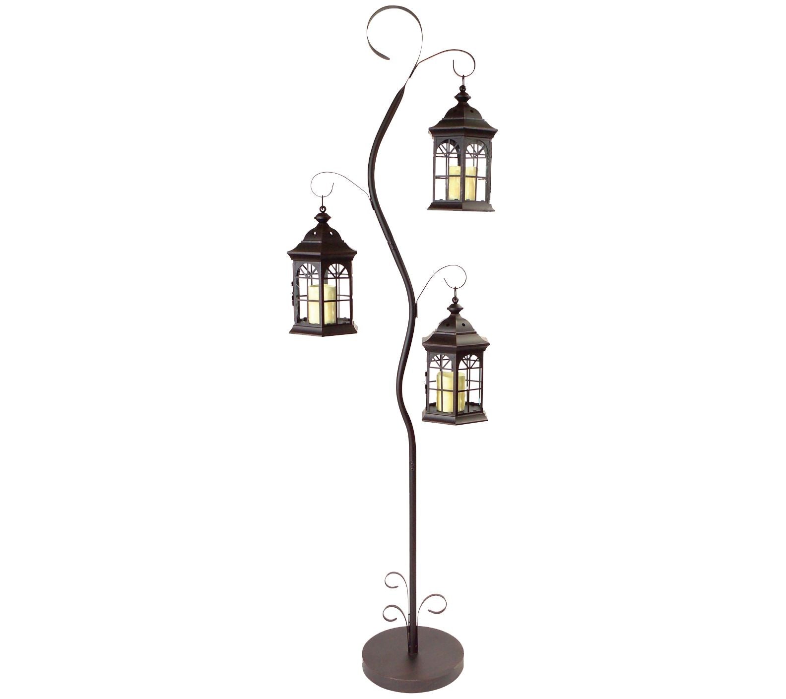 Backyard Expressions Steel Stand with 3 Lantern s and Hooks
