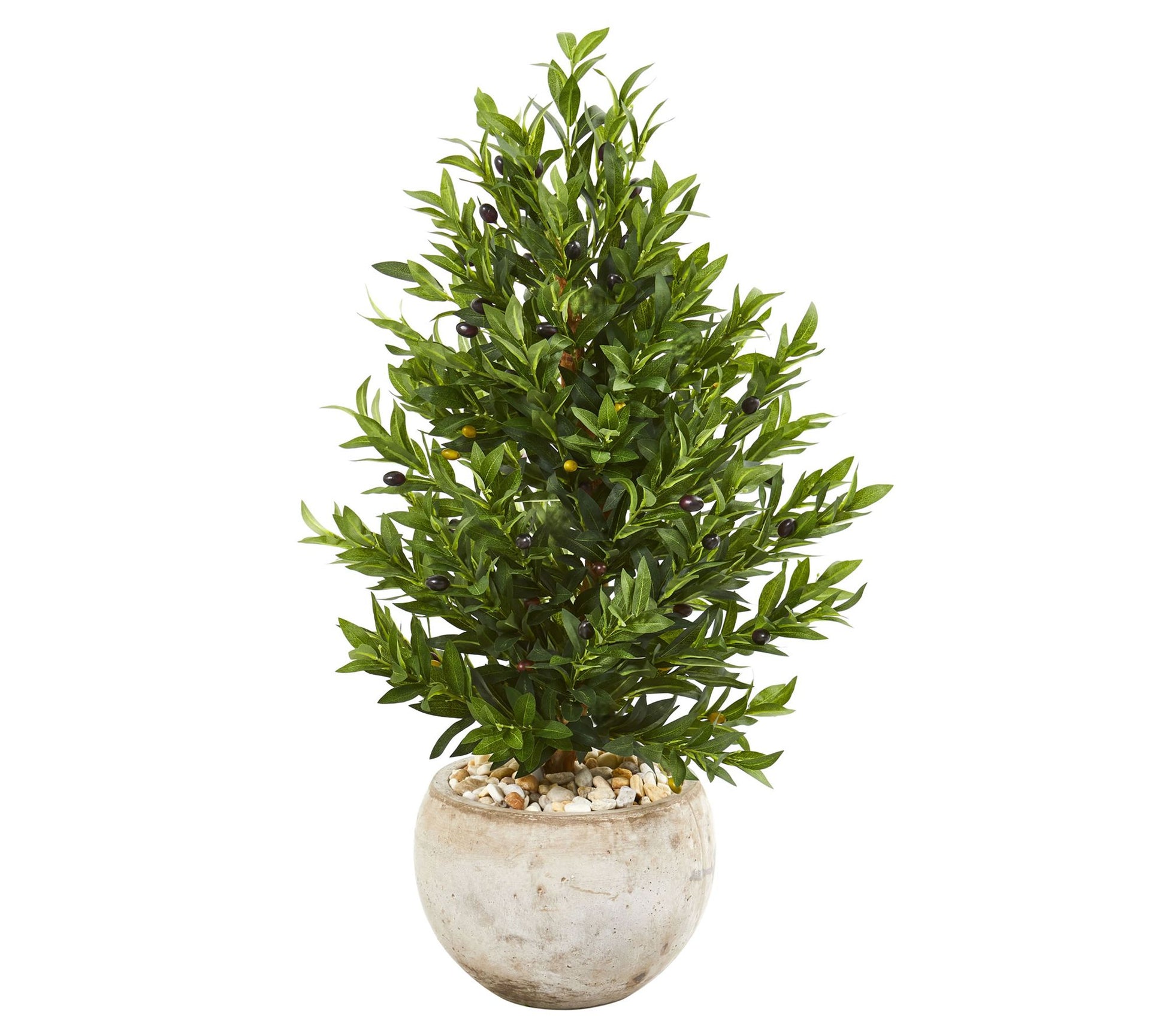 3' Olive Cone Topiary in Sand Stone Planter UV Resistant