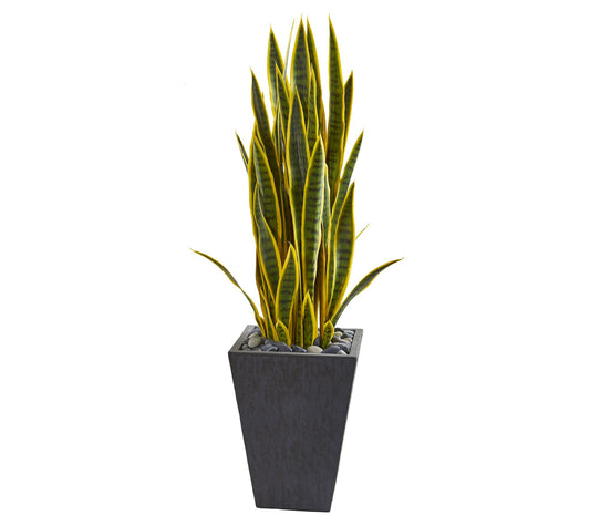 3.5' Sansevieria Artificial Plant in Slate Planter