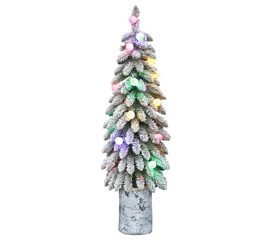 Puleo Pre-Lit 4' Potted Flocked Alpine Christmas Tree