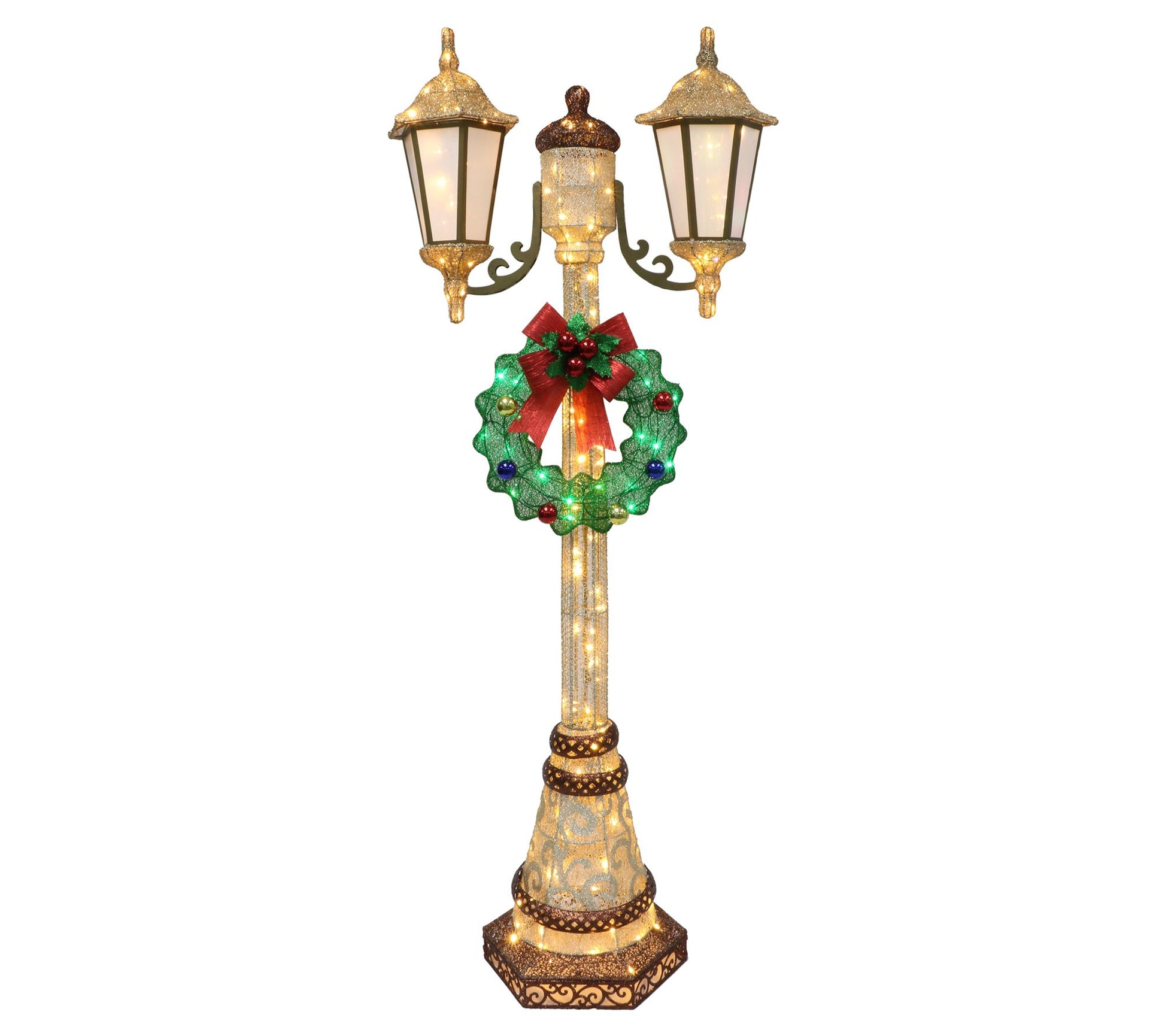 Puleo 72" Lighted Lamp Post w/35 Twinkling Lights, Gold/Green