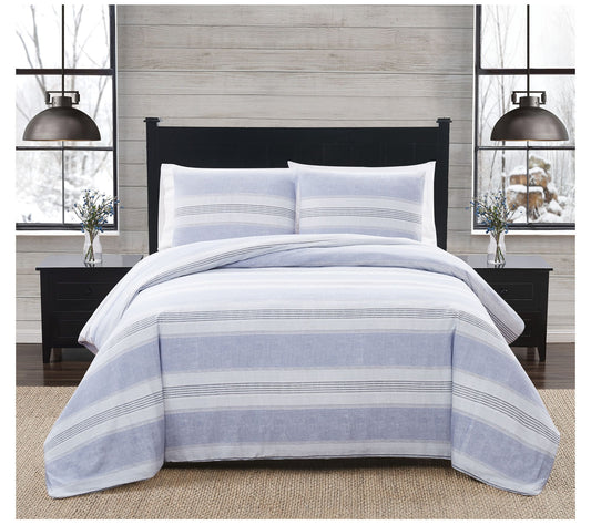 London Fog Blue Stripe Full/Queen 3 PC FlannelComforter Set