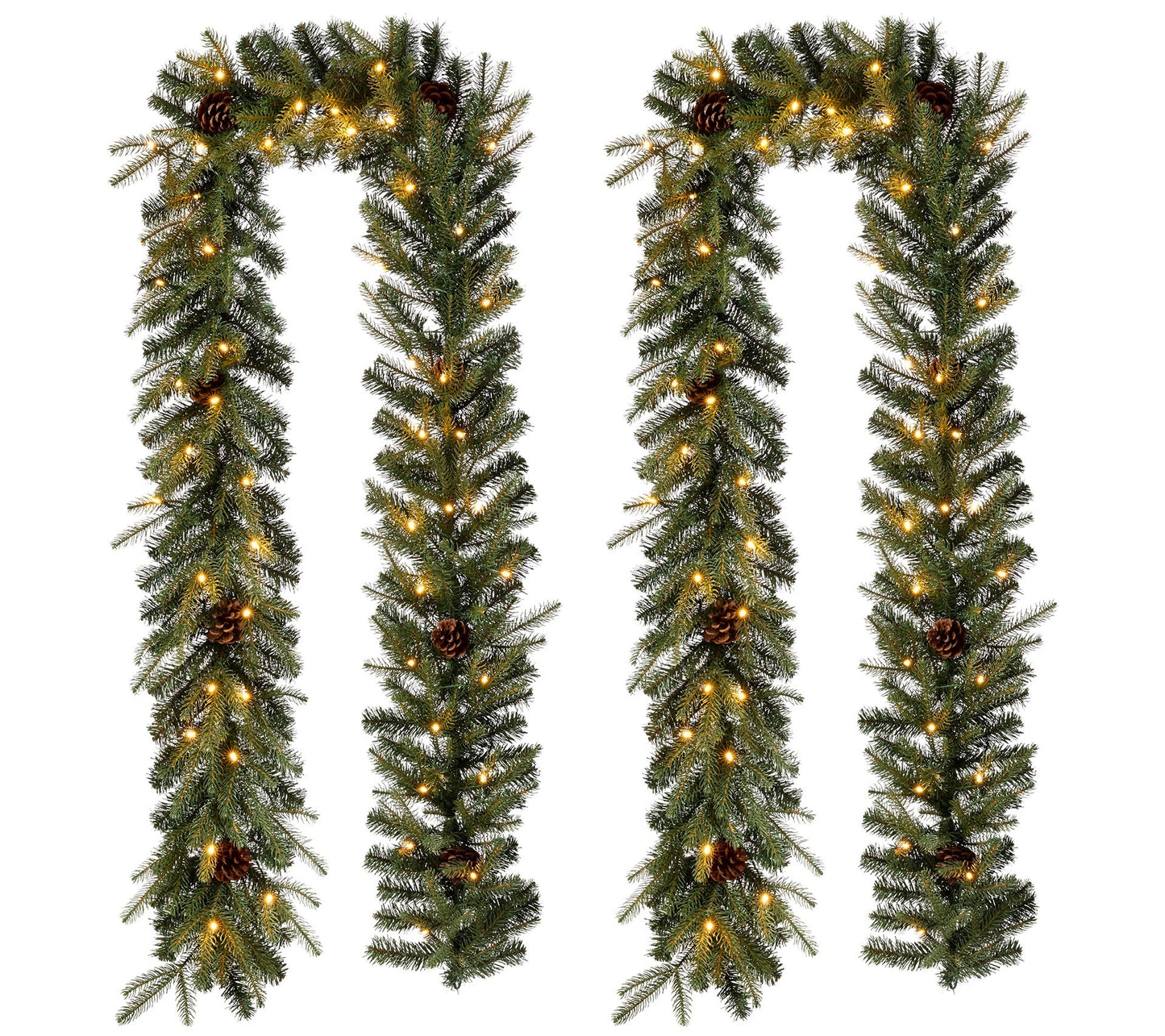 Glitzhome Set of 2 9ft Greenery Pine Cone Garland W/Led Lights