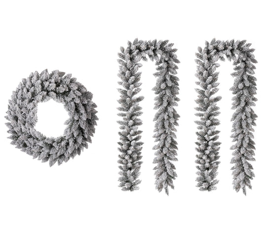 Glitzhome 3 Pie ce Snow Flocked Christmas Wrea th & Garland Se