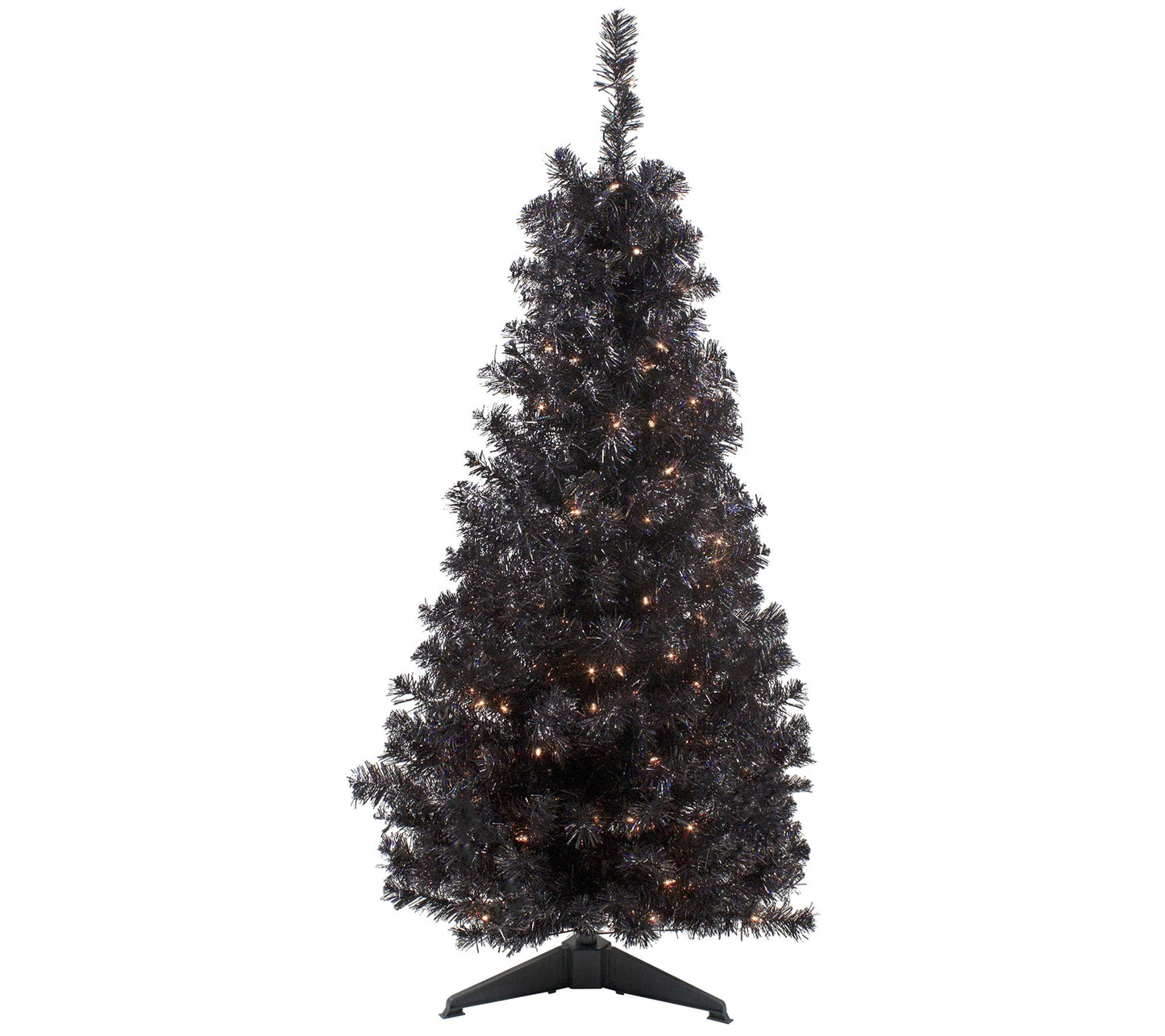 4' Slim Black Artificial Tinsel Christmas Tree- Clear Lights