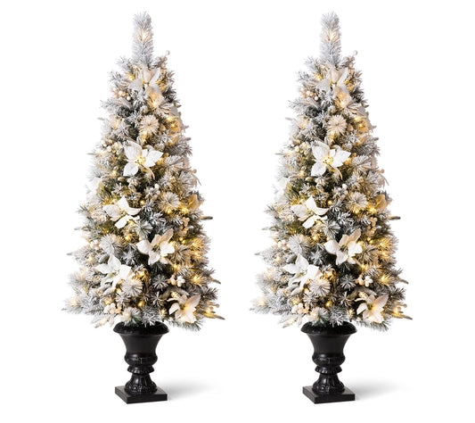 Glitzhome Set of 2 5ft Pre-Lit Pine Faux Christmas Porch Tree