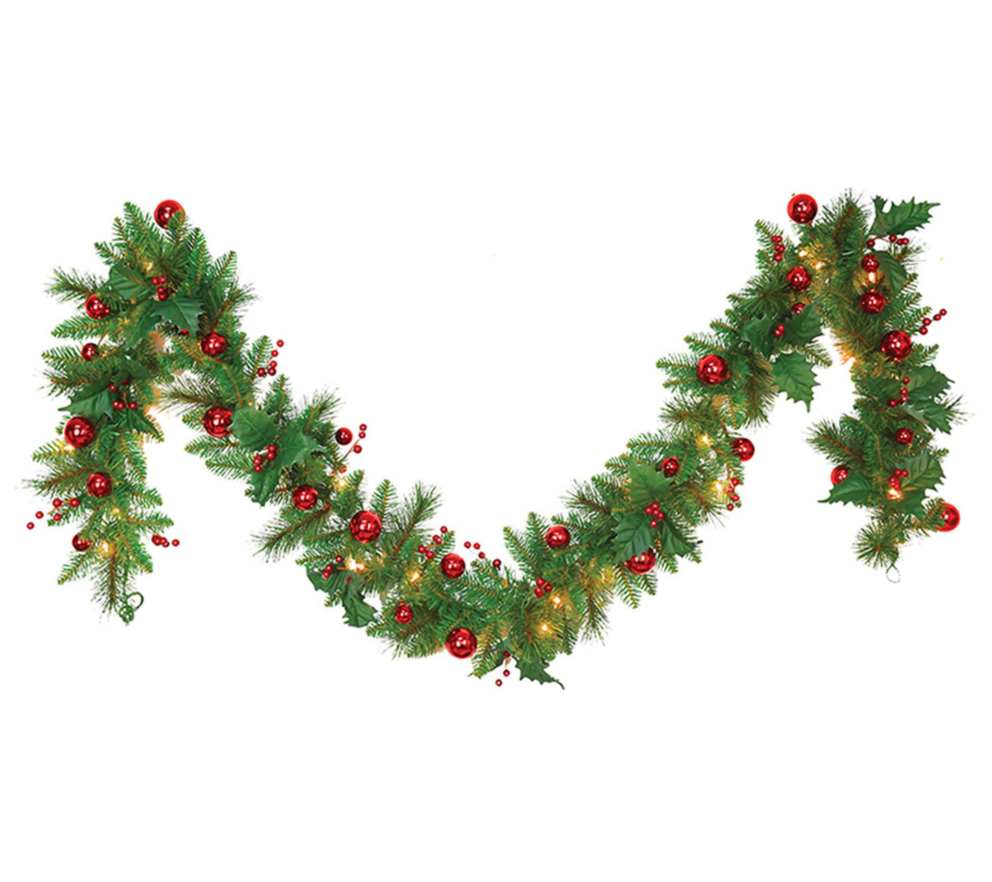 SW 10"x9' garland with red balls/berries