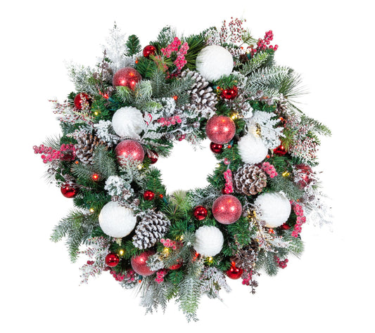 Village Lighting 30" Pre-Lit LED Wreath-Frosted Wonderland