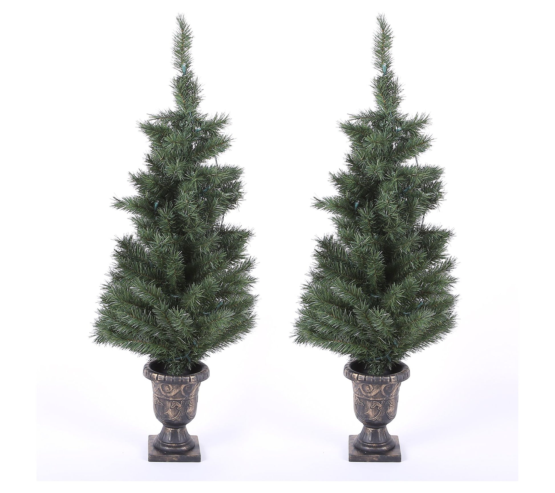 LuxenHome Set of 2 Pre-Lit 4ft Porch PVC Trees