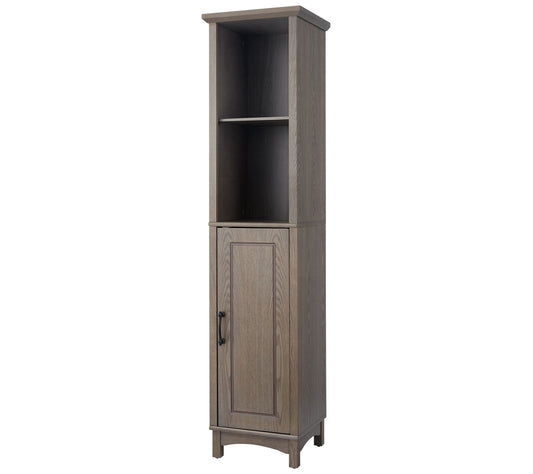 Russell Farmhouse Wooden Linen Tower Cabinet, Salt Oak