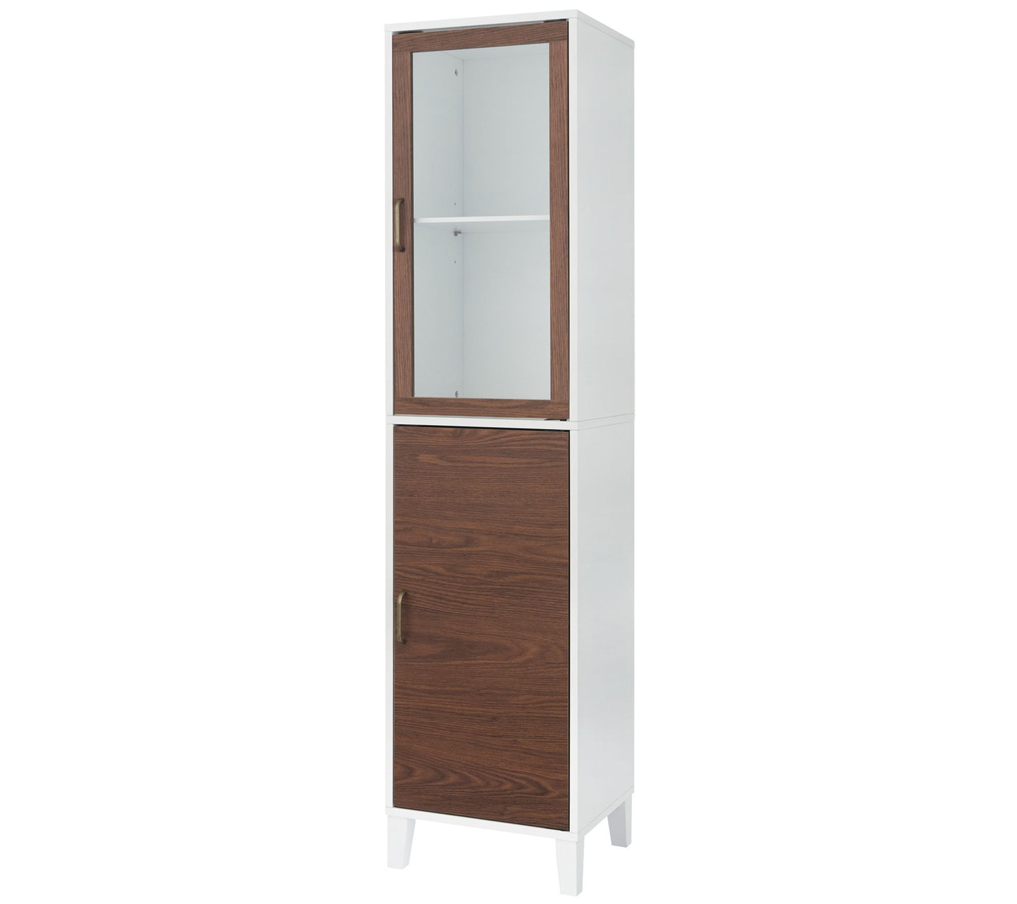 Tyler Modern Wooden Linen Tower Cabinet, Walnut/White