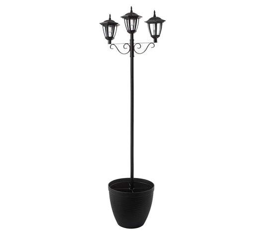 Glitzhome Solar Triple Lantern Street Light Wit h Planter Pot