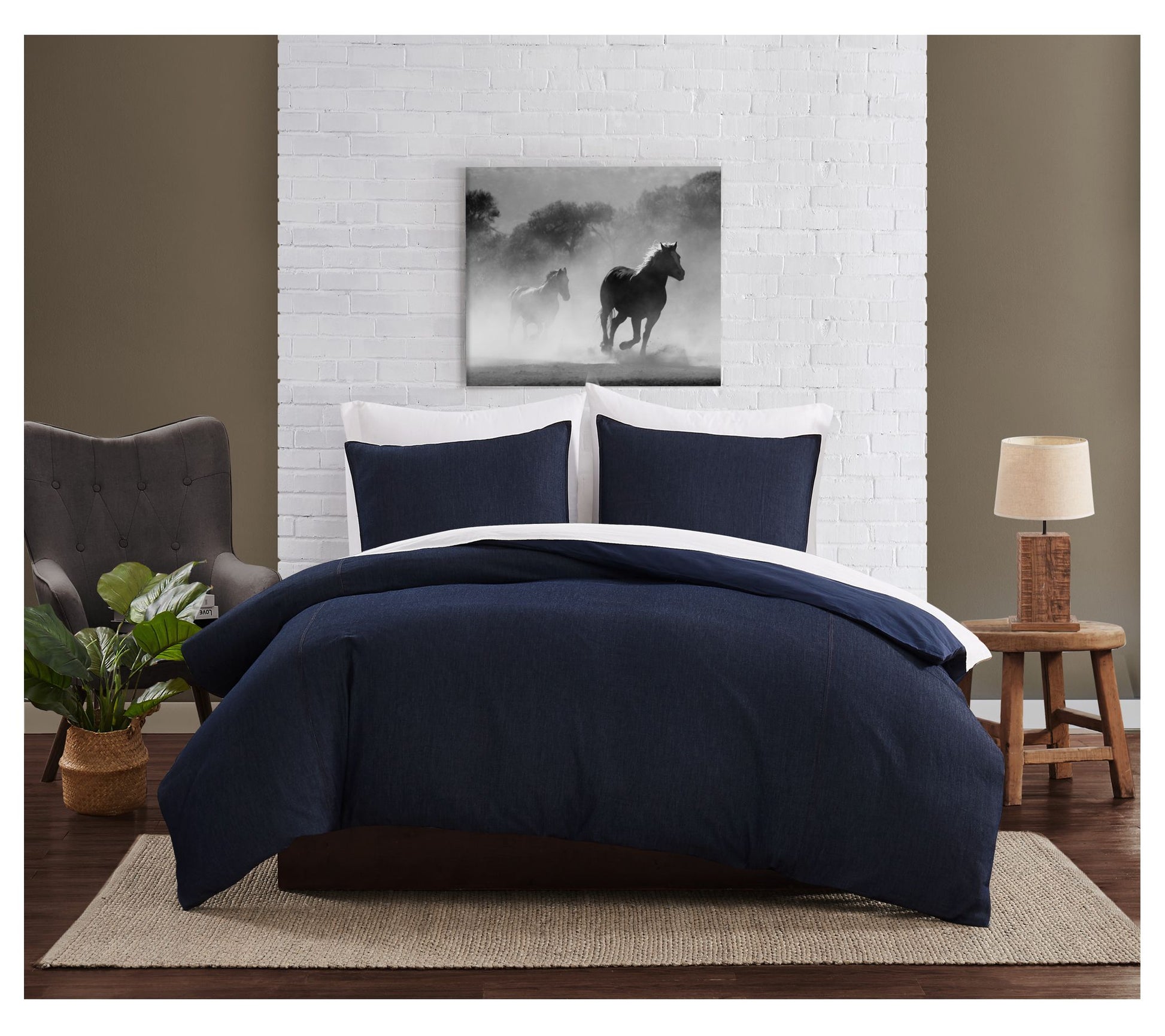 FRYE Cotton Denim King 3-Piece Duvet Cover Set