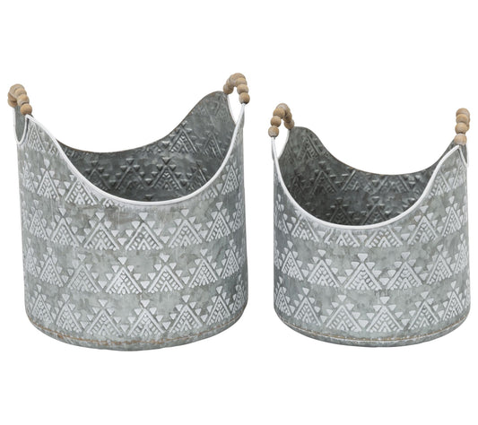 S/2 Assorted Metal Buckets with Wood Bead Handles by Gerson Co