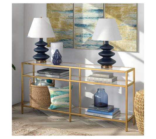 Hudson & Canal Sivil 64" Console Table With Glass Lower Shelf