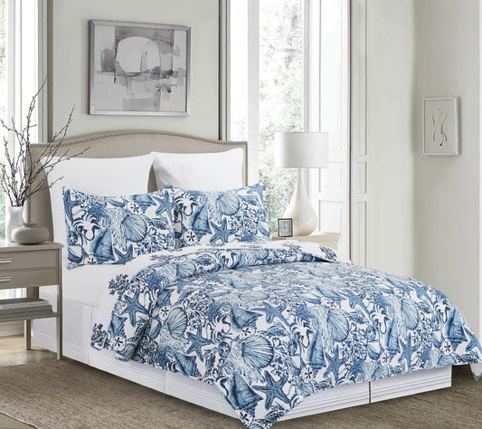 Blue Coast Shells 3-Piece King Quilt Set by Valerie