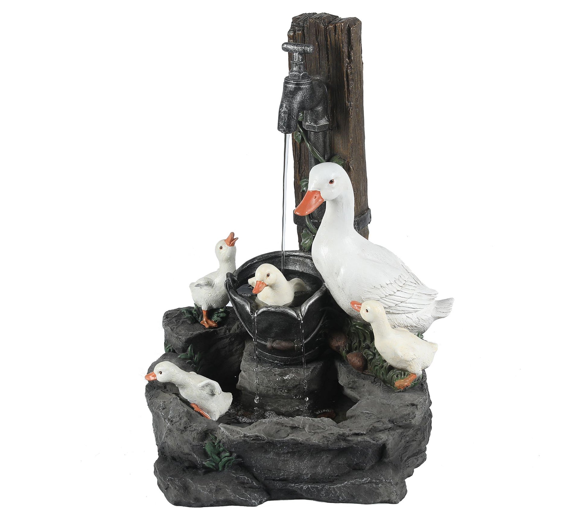 LuxenHome Resin Farmhouse Duck Family Fountain