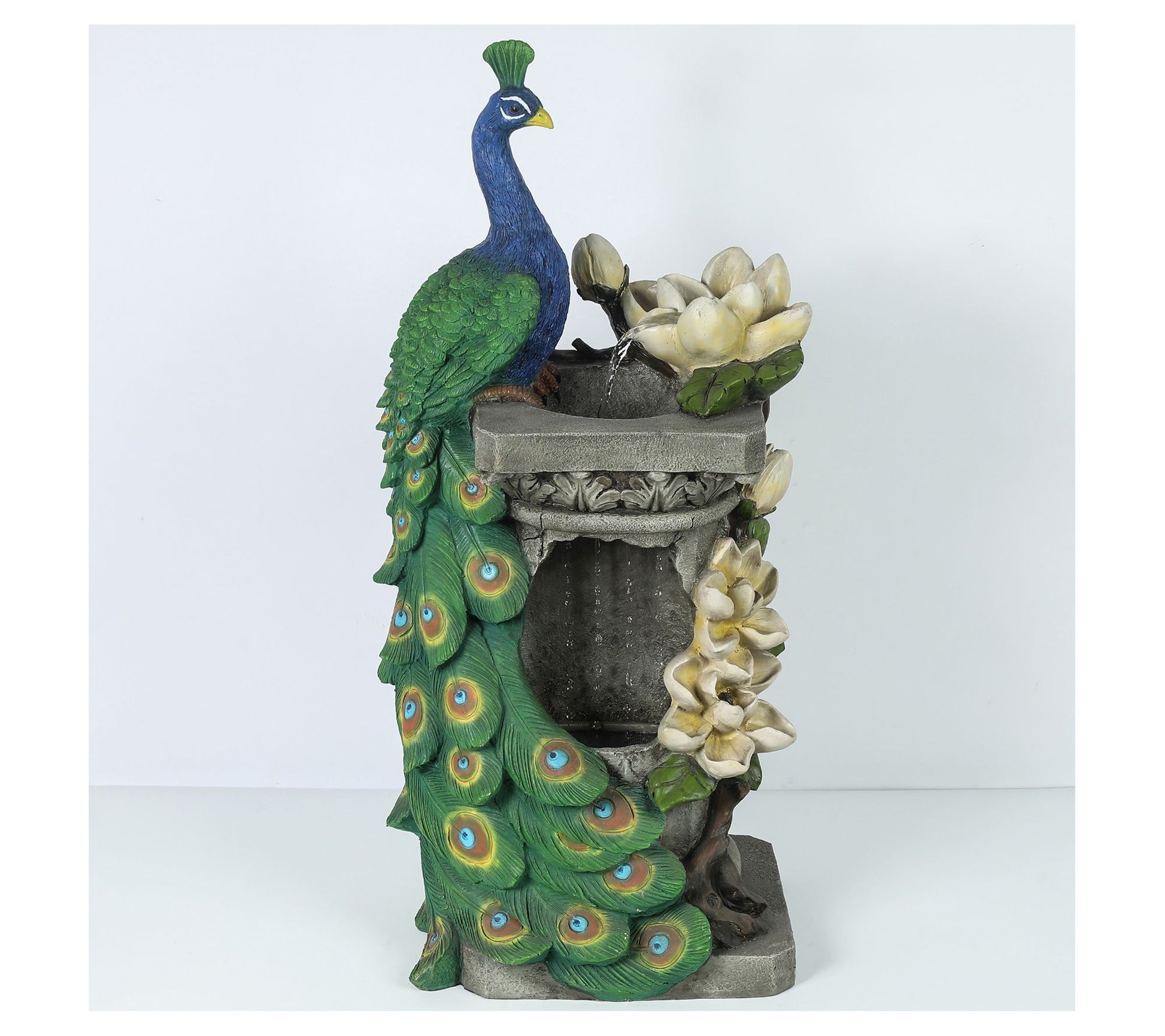 LuxenHome Resin Peacock Outdoor Fountain w/LEDLight