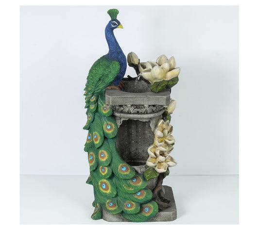 LuxenHome Resin Peacock Outdoor Fountain w/LEDLight