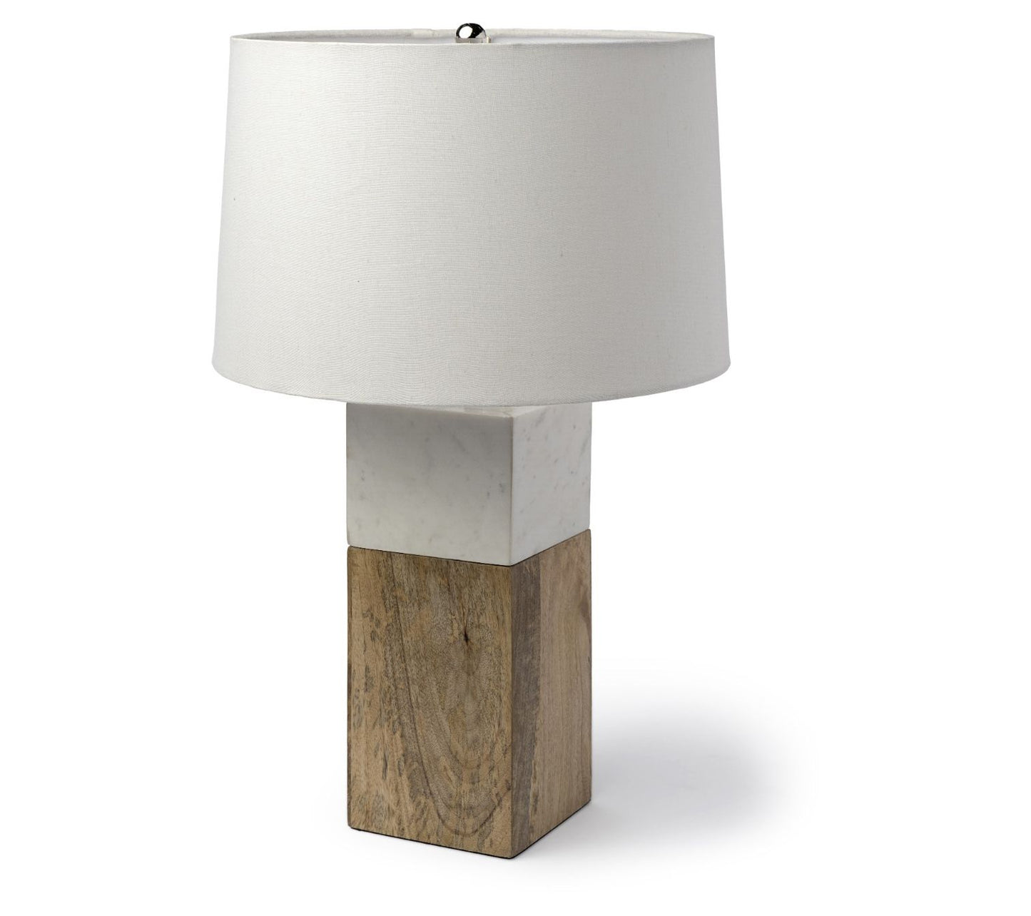 White Marble and Natural Wood Block Table or Desk Lamp