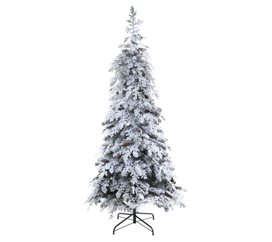 Nearly Natural 7' Flocked Christmas Tree w/Pinecones & 400 LED