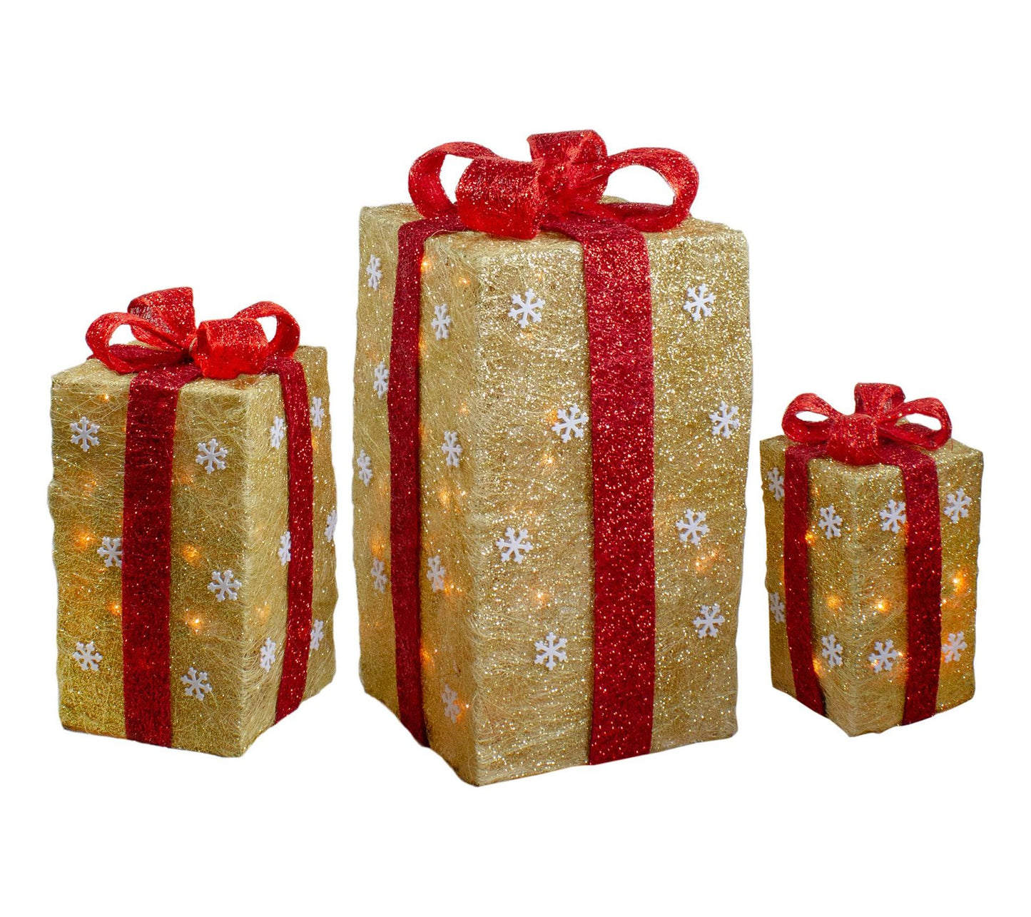 Northlight 3 Tall Gold Sisal Gift Boxes w/ Red Bows Decor