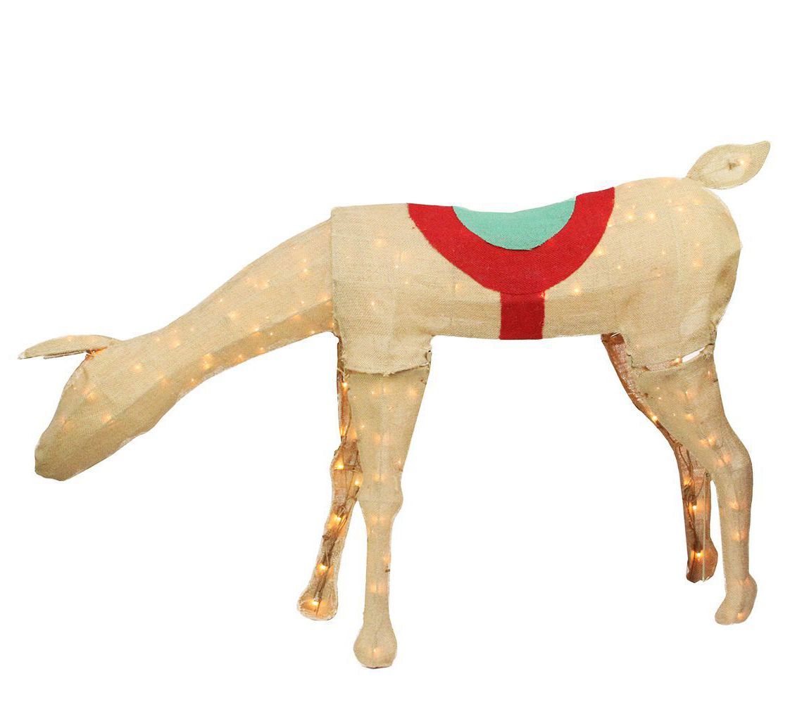 Northlight 44" Beige & Red Pre-Lit Feeding Reindeer Decor
