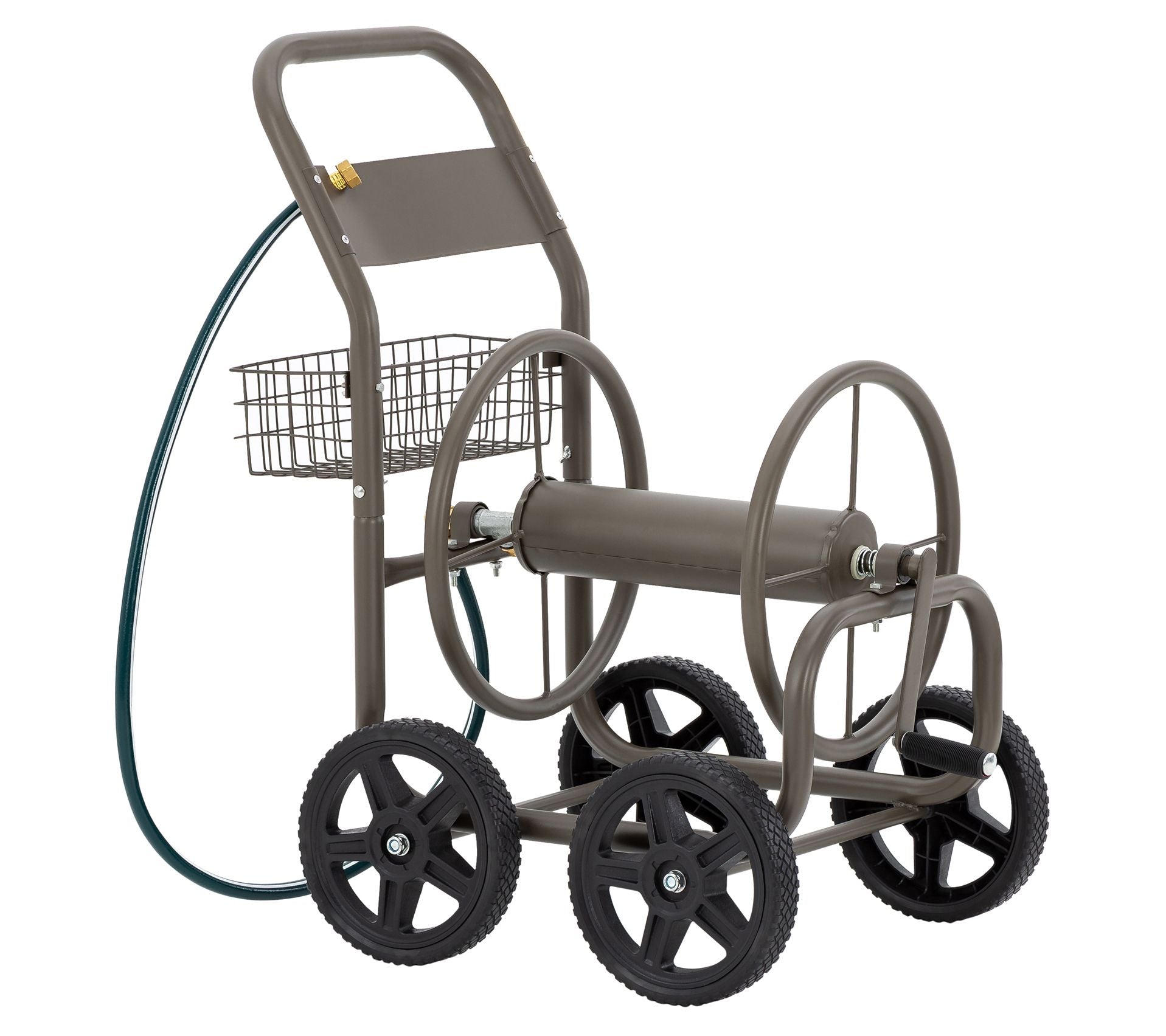 Glitzhome 36" 4-Wheel Steel Garden Hose Reel Cart w/ Basket