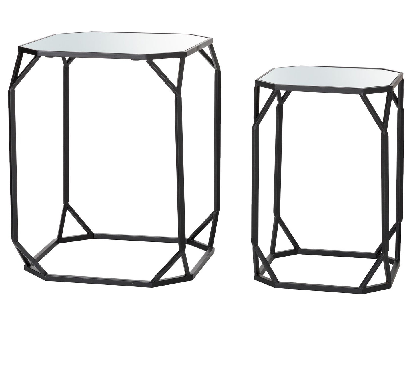 Glitzhome Modern Rectangular Glass Top Accent Tables S/2