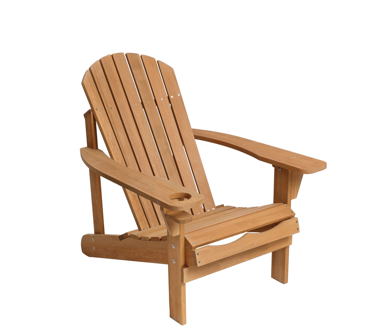 LuxenHome Adirondack Outdoor Wood Chair with Cup Holder