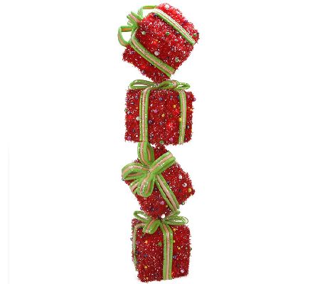 34" Sparkling Red Tinsel Gift Box Tower by Northlight