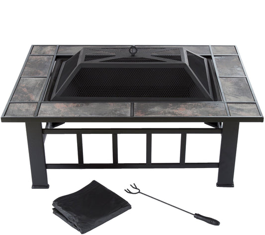 Pure Garden 37" Rectangular Tile Fire Pit w/ Cover