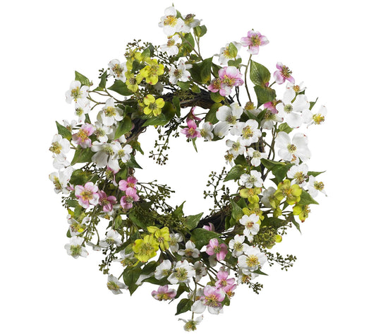 20" Dogwood Wreath by Nearly Natural