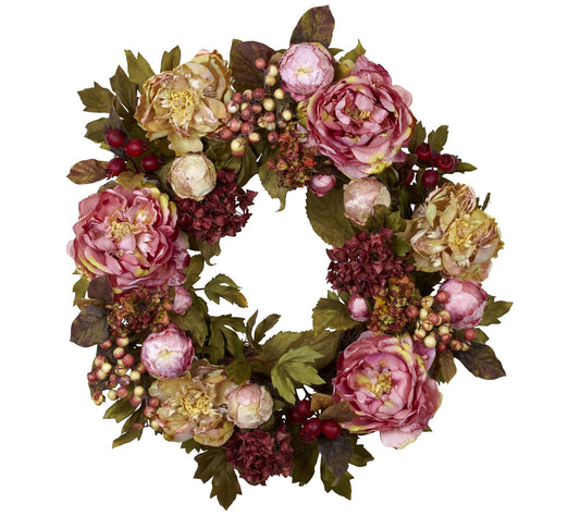 24" Peony Hydrangea Wreath by Nearly Natural